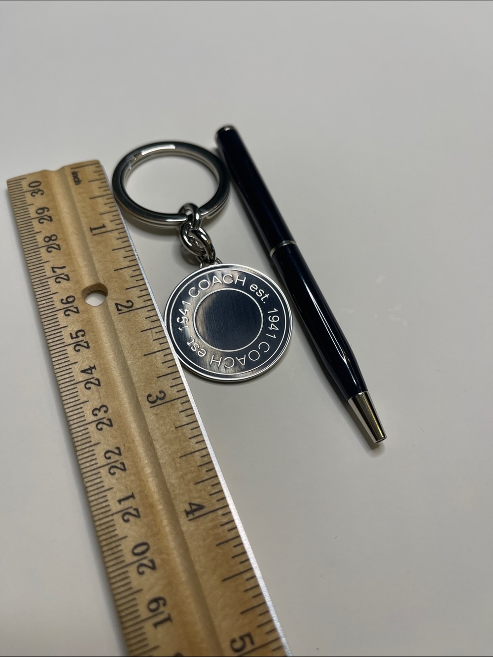 Coach Black Enamel and Silver-Tone Round Logo Key Ring and Coach Pen - Picture 4 of 6